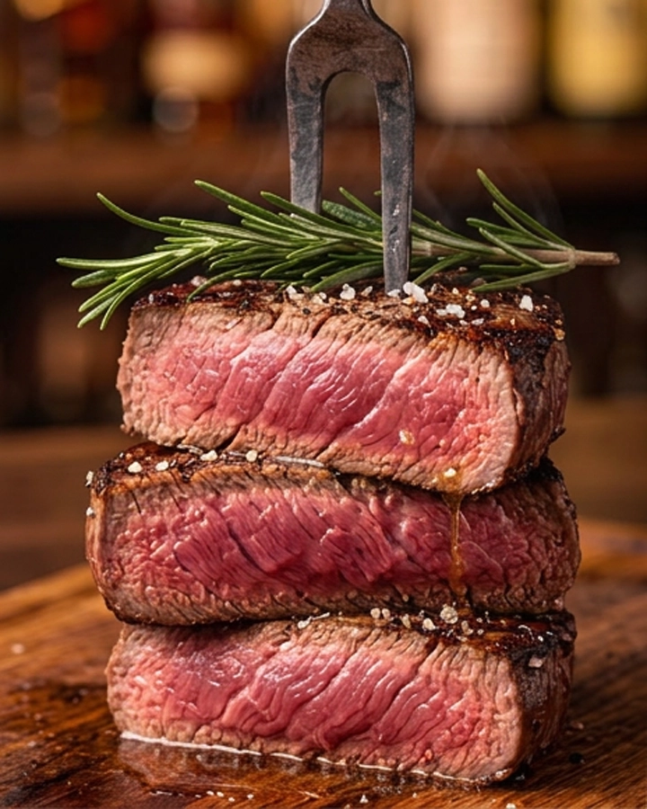 Corte de carne jugoso recien salido de la parrilla