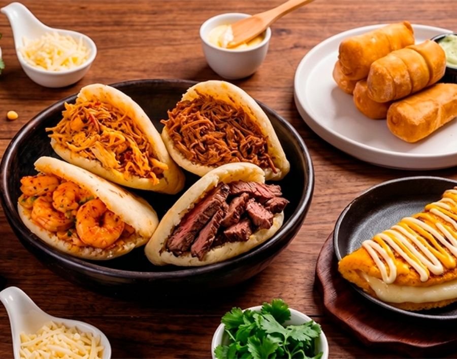 Arepas venezolanas y cachapas con rellenos variados